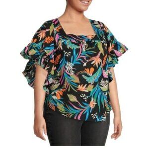 Terra & Sky Plus Size Square Neck Flutter Wide Sleeve Top Blouse Womens 4X NWT